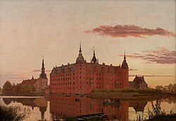 Christen Købke: Frederiksborg Palace seen from Jægerbakken. Evening.