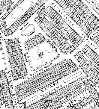 Cleveland Square on an 1896 Ordnance Survey map showing the layout. Cleveland Square Ordnance Survey 1896.jpg