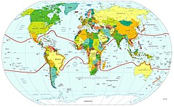 椰子喺全球範圍嘅分佈（紅線入面）