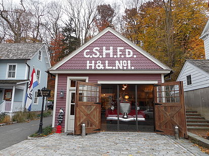 The original fire house, now a fire museum located east of the current station. Cold Spring Harbor Fire House Museum (Front End).JPG