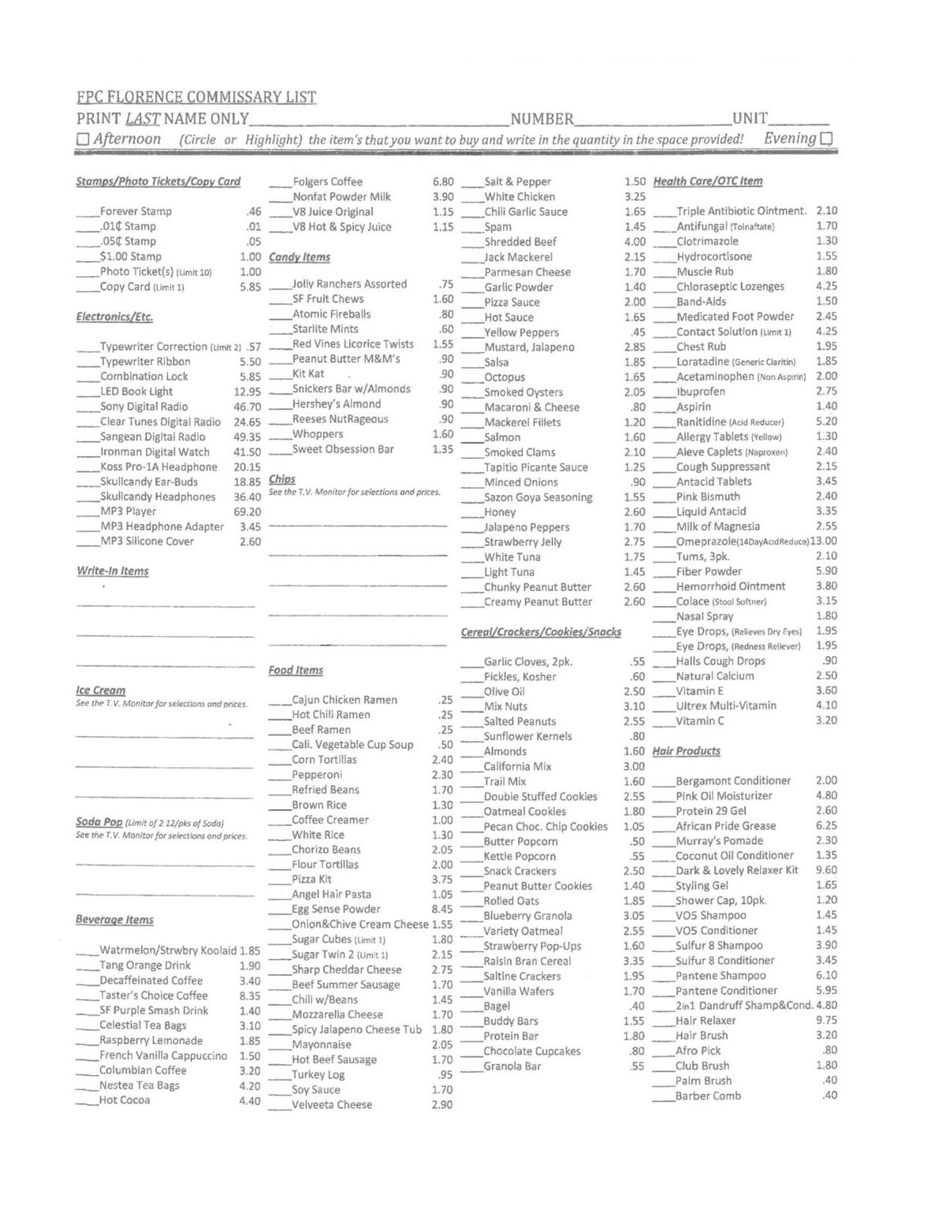 Page1 1200px Commissary List%2C Florence%2C CO Prison Camp.pdf 