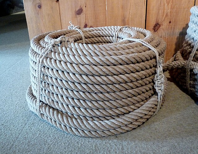 A coil of right-handed laid three-strand rope