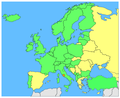 Pays d'Europe qui reconnaissent le Kosovo (en vert).
