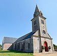 Vue nord-ouest de l'église Saint-Pierre-et-Saint-Paul de Bangor à Belle-Île-en-Mer dans le Morbihan.