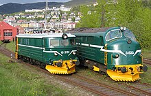 The El 13 and Di 3 are the haulage locomotives used by Ofotbanen. El13 2131 and Di3 623.jpg