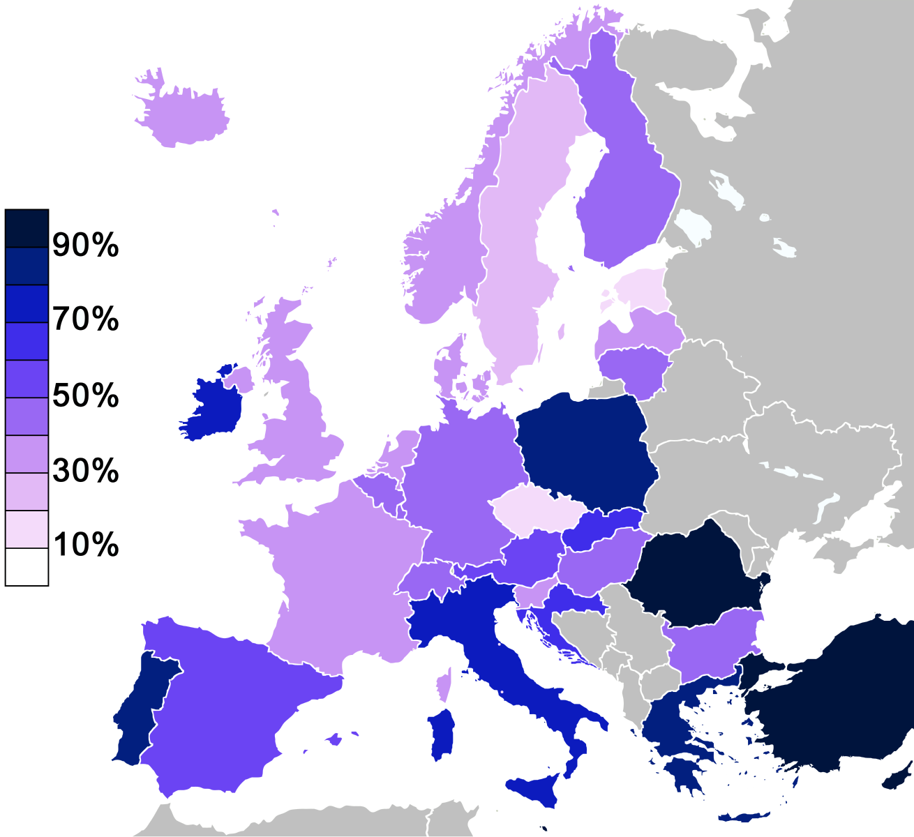 Карта верующих в европе