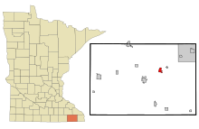 Fillmore County Minnesota Sisällytetyt ja rekisteröimättömät alueet Lanesboro Highlighted.svg