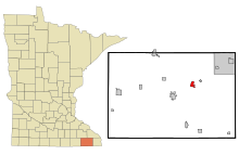Филлмор Каунти Миннесота Инкорпорированная и Некорпоративная области Lanesboro Highlighted.svg