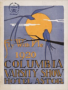 The poster for Fly With Me, the 1920 Columbia University Varsity Show. The music was co-written by Rodgers and Lorenz Hart, and also included songs by Oscar Hammerstein II, making the show one of the first collaborations between the two men.[4]