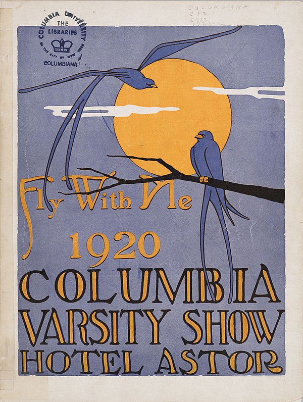 The poster for Fly With Me, the 1920 Columbia University Varsity Show. The music was co-written by Rodgers and Lorenz Hart, and also included songs by