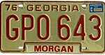 Naljepnica registarske tablice Georgije 1977. na registarskoj tablici 1976. - Broj GPO 643.jpg