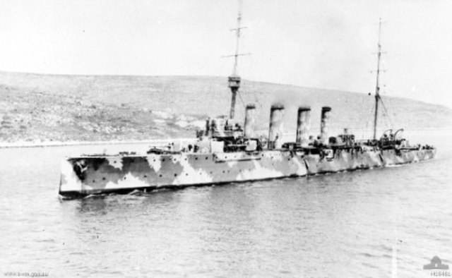 HMS Weymouth in Greece during the Battle of the Mediterranean