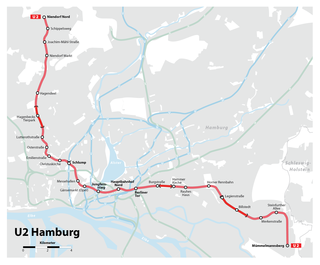 U2 (Hamburg U-Bahn) rapid transit line in Hamburg, Germany