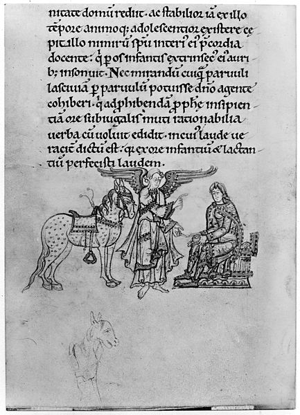 File:Healing of St Cuthbert's knee by a stranger, 12th century. Wellcome M0008001.jpg