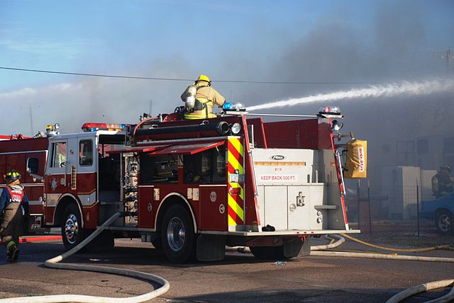 Pierce fire engine in action. Huachuca City, Arizona, 2010.