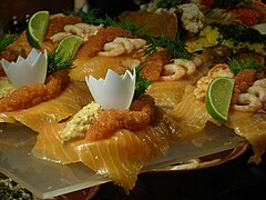 Smørrebrød with salmon and caviar