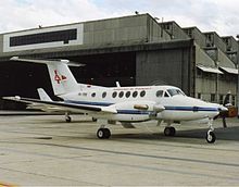 IAT Beech Super King Air at Perth Airport (early 1990s). Indonesia Air Transport Beech King Air 200 PER Wheatley.jpg