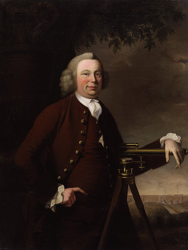 James Brindley with Barton Aqueduct in the background by Francis Parsons (1770)