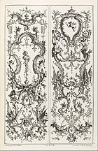 Twee panelen.  Gravure naar een tekening van J.-F.  de Cuvilliers uit het Boek der Ornamenten.  1738