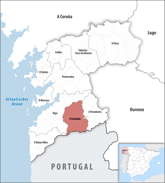 Die Lage der Comarca O Condado in der Provinz Pontevedra