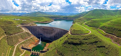 The winning photograph from the 2016 Wiki From Above competition of the Katse Dam in Lesotho.