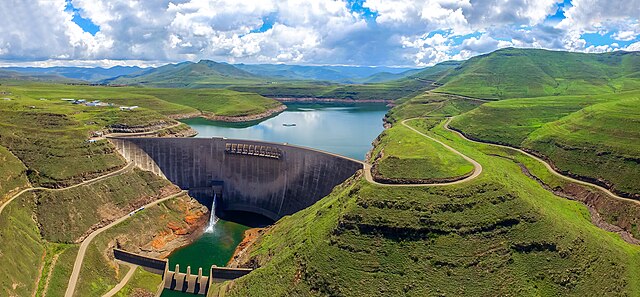 The Katse Dam, a 185 m high concrete arch dam in Lesotho.