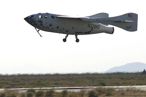 SpaceShipOne (Flight 15P) landing at Mojave Air and Space Port (June 21, 2004)