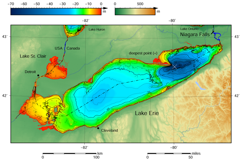 File:Lake Erie and Lake Saint Clair bathymetry map 2.png