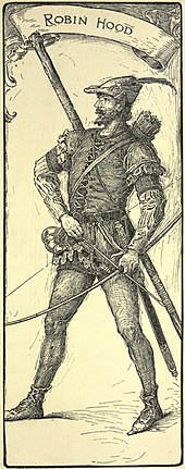 An iconic pose of Robin Hood, as illustrated by Louis Rhead Louis Rhead Robin Hood.jpg