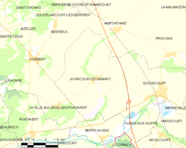 Mapa obce Juvincourt-et-Damary