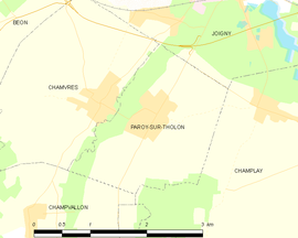 Mapa obce Paroy-sur-Tholon