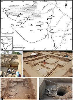 Map of Gujarat showing Khirsara and Indus Valley Civilization Khirsara excavation site.jpg