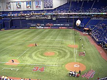 Interior of the Metrodome, where airflow was reportedly manipulated to favor the Minnesota Twins Metrodome Twins.jpg