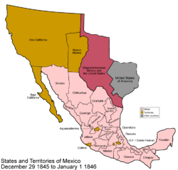 Map of Mexico as it was from December 29 1845 to January 1 1846