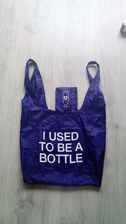 This re-usable carrier bag has been made from recycled plastic bottles. It is an example of open-loop recycling