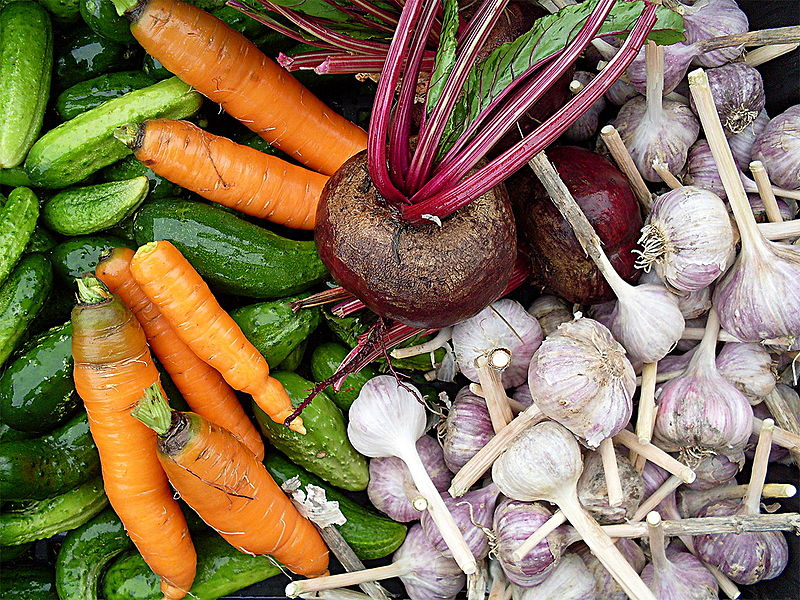 File:Mixed vegetables. Cucumbers, carrots, beetroots, garlic.jpg