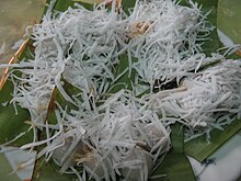 Mont lone yay paw, served with shredded coconut, is a popular festive dish served in Myanmar during Thingyan. MontLone yeibaw.JPG