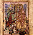 Sant'Audomaro et le roi Dagoberto (Vie de Sant'Audomaro ; XIe siècle, Chapitre de la Cathédrale ; Ms 698. Bibliothèque municipale de Saint-Omer).