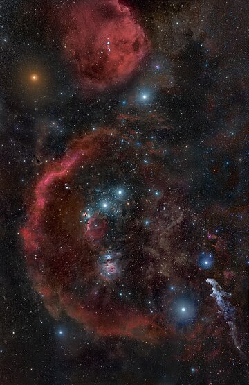 The Orion region showing the red supergiant Betelgeuse