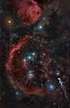 巴纳德环与猎户座主要恒星以及猎户座大星云。