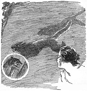 Illustration of wolves running as a woman watches