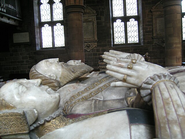 Tomb of Sir Edwarde Lyttelton and his wives, Helen Swynnerton and Isabel Wood, in Penkridge parish church. Attributed to the Royley workshop in Burton