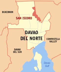 Bản đồ Davao del Norte với vị trí của San Isidro