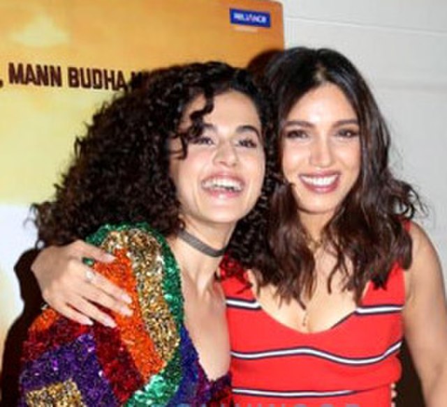 Pannu attending an event for Saand Ki Aankh in 2019 with co-star Bhumi Pednekar.