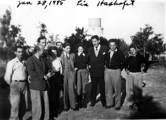 January 1945, Kibbutz Ein HaShofet, Koestler is 5th from the right