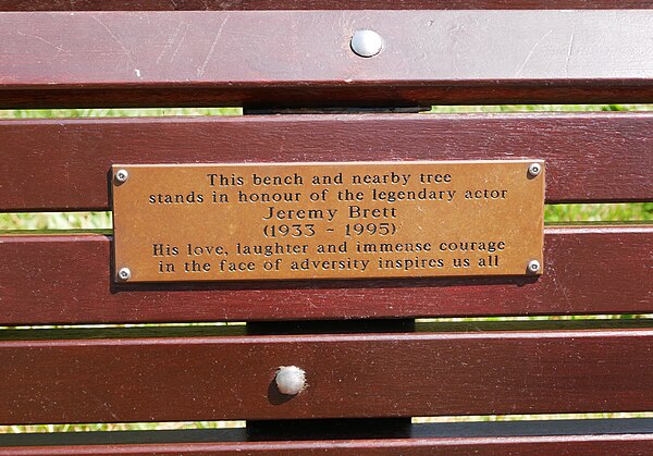 Plaque on a memorial bench for Brett on Clapham Common.