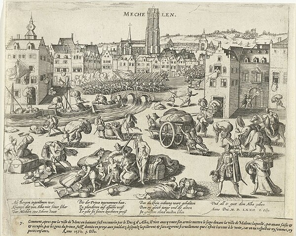 The sacking and looting of Mechelen by Spanish troops led by the Duke of Alba, 2 October 1572