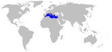 Carte avec la distribution géographique en bleu foncé