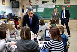 Then-president Barack Obama at Parkville Middle School, February 14, 2011