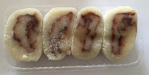 Banana cakes flavored with red bean paste